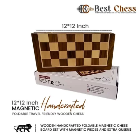 BCBESTCHESS Wooden Handcrafted Foldable Magnetic Chess Board Set with  Magnetic Pieces and Extra Queens for Adults (10x10 Inches, Brown)